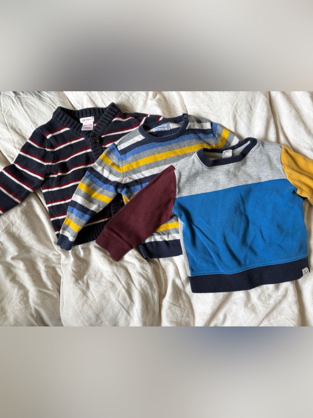 GAP Kids Stripe & Colorblock Sweater Trio - Blue, Yellow, Gray, Navy, Maroon